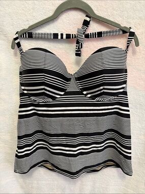 Old Navy Black & White Striped Tankini Halter Top Size XXL
